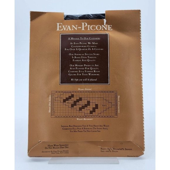 Vtg Evan Picone Sheerest Sheer Satiny Light Control Pantyhose Black Onyx Sz Long - Picture 3 of 3